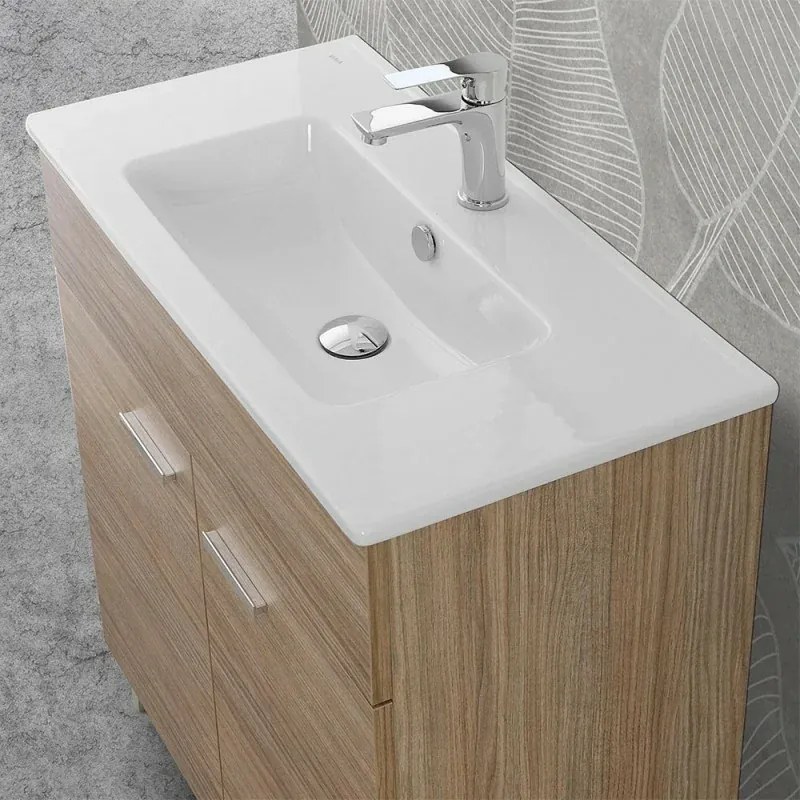 Mobile bagno a terra 80 rovere tropea con lavabo e specchio LED Martha