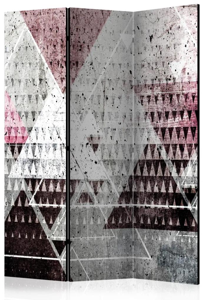 Paravento separè Triangoli (3 parti) - unica astrazione geometrica con accento rosa
