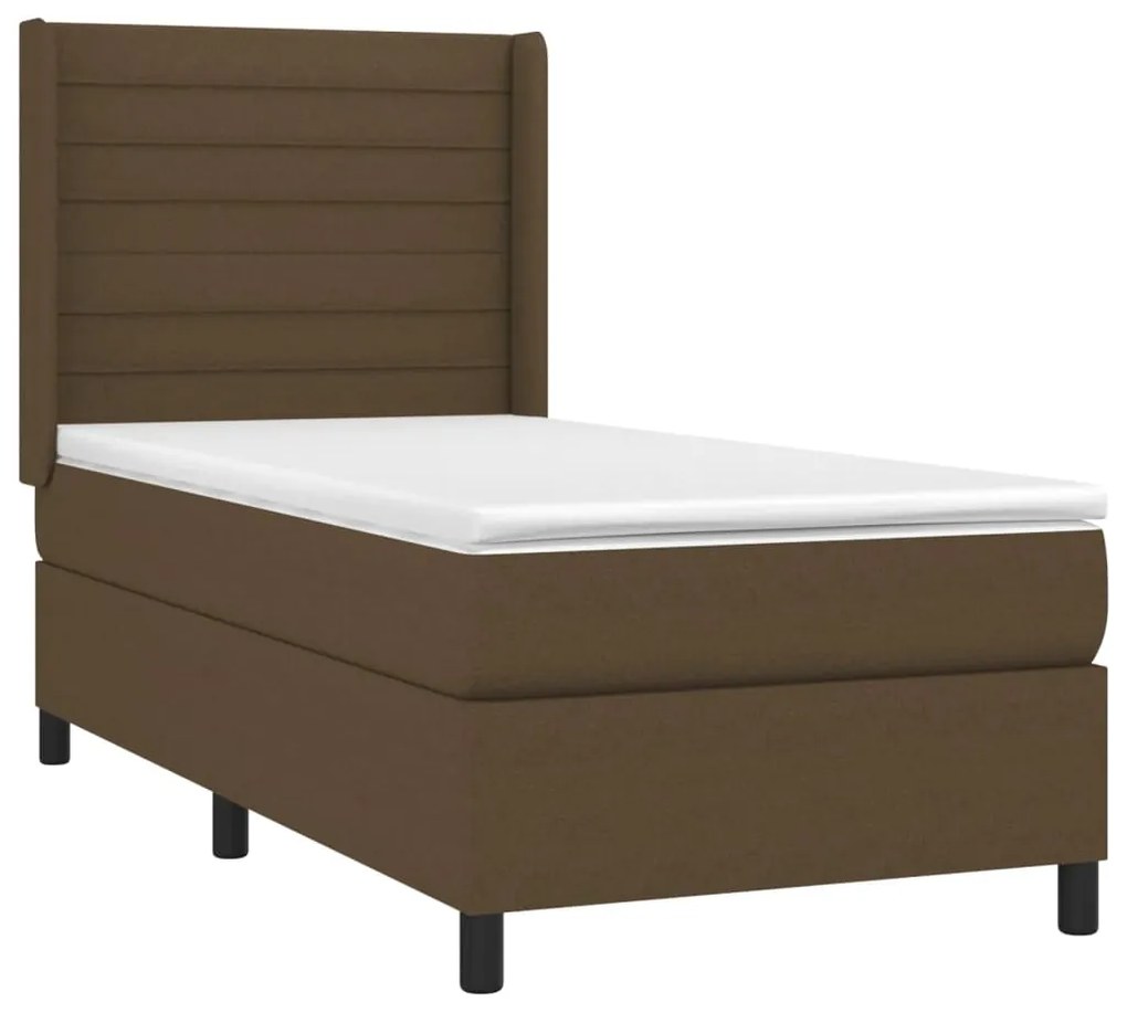 Letto a molle materasso e led marrone scuro 90x190cm in tessuto