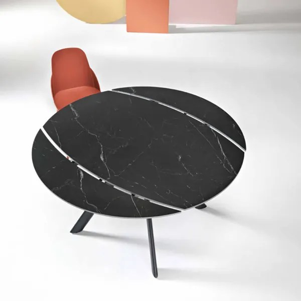 Tavolo in pietra effetto marmo Nero ROUND con piano girevole D135 cm