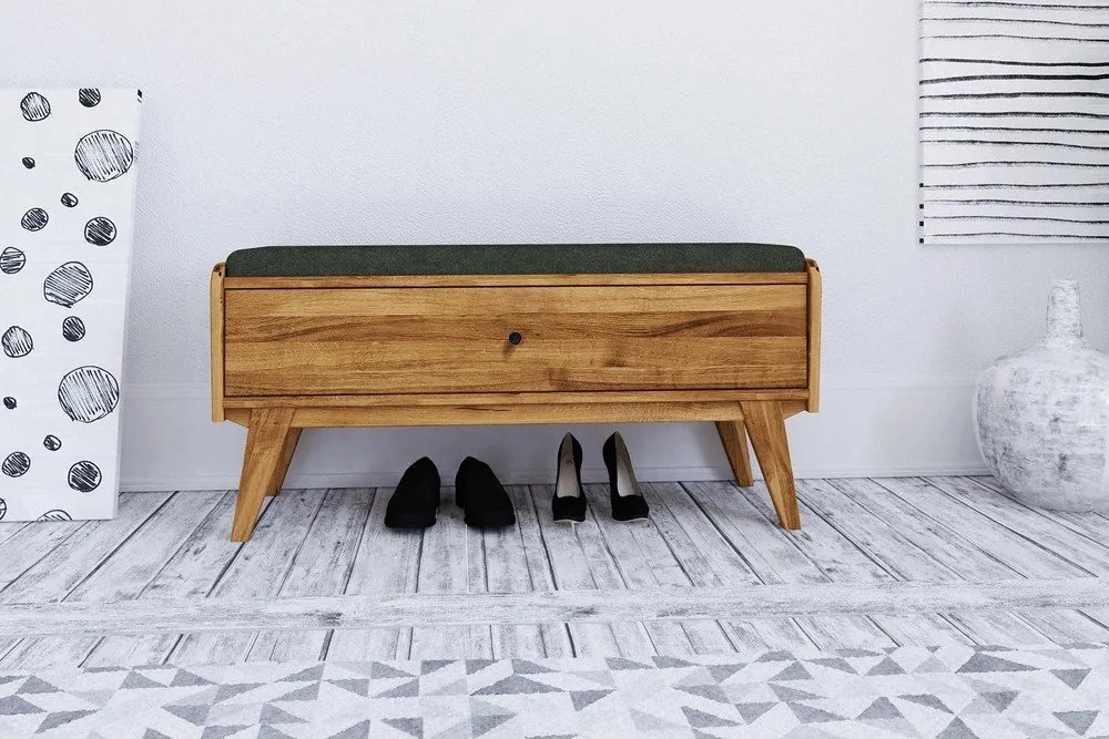 Panca portaoggetti in rovere con seduta verde Retro - The Beds