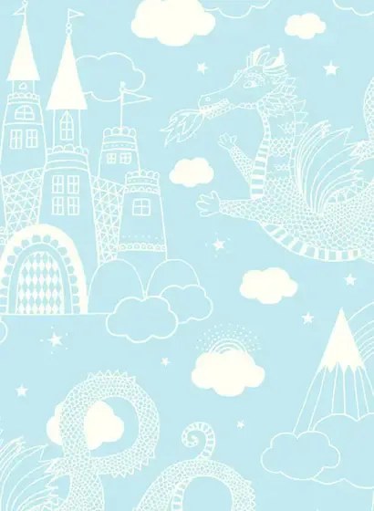 Majvillan Carta da parati Dragon Sky - Light Blue/ Cream White