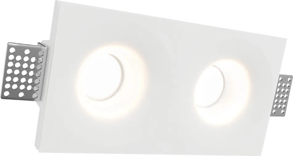 Portafaretto Rettangolare 190x100mm 2xGU10 in Gesso Pitturabile Curvo