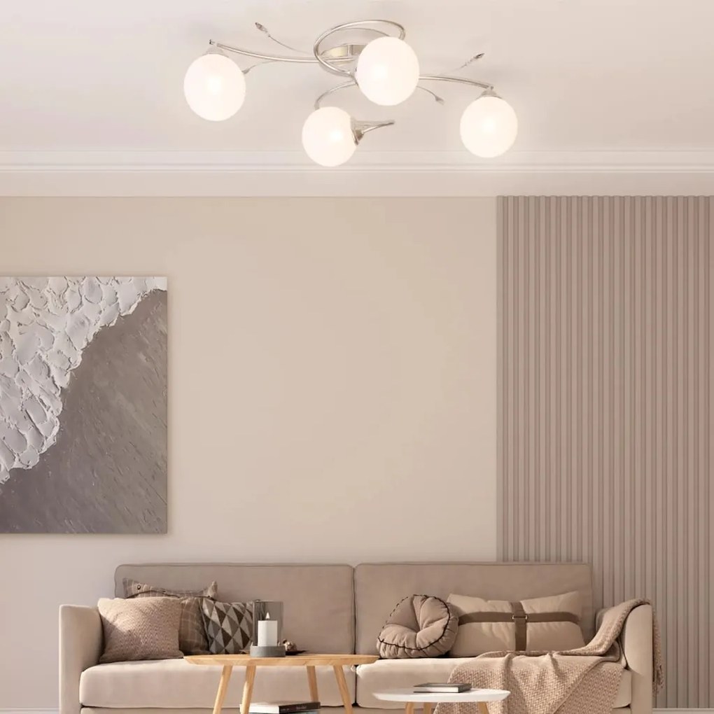 Lampada Soffitto Con Paralumi Tondi İn Vetro Per 4 Luci Led G9 /
