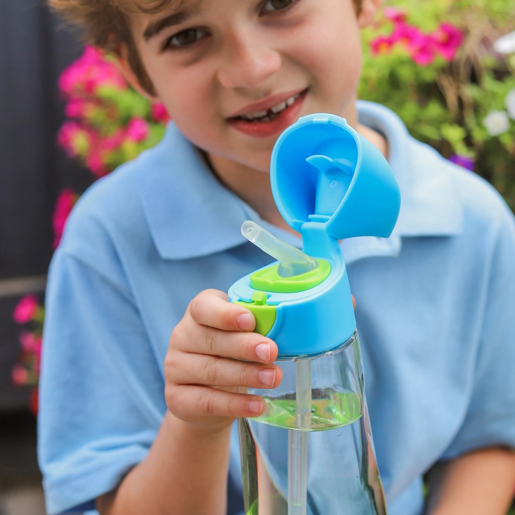 Bottiglia con cannuccia 600 ml – blu/verde