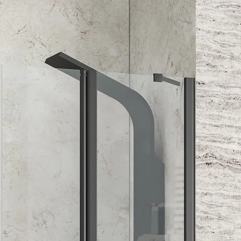 Porta doccia 140 cm colore nero doppio battente e ante fisse | KPX7000N - KAMALU