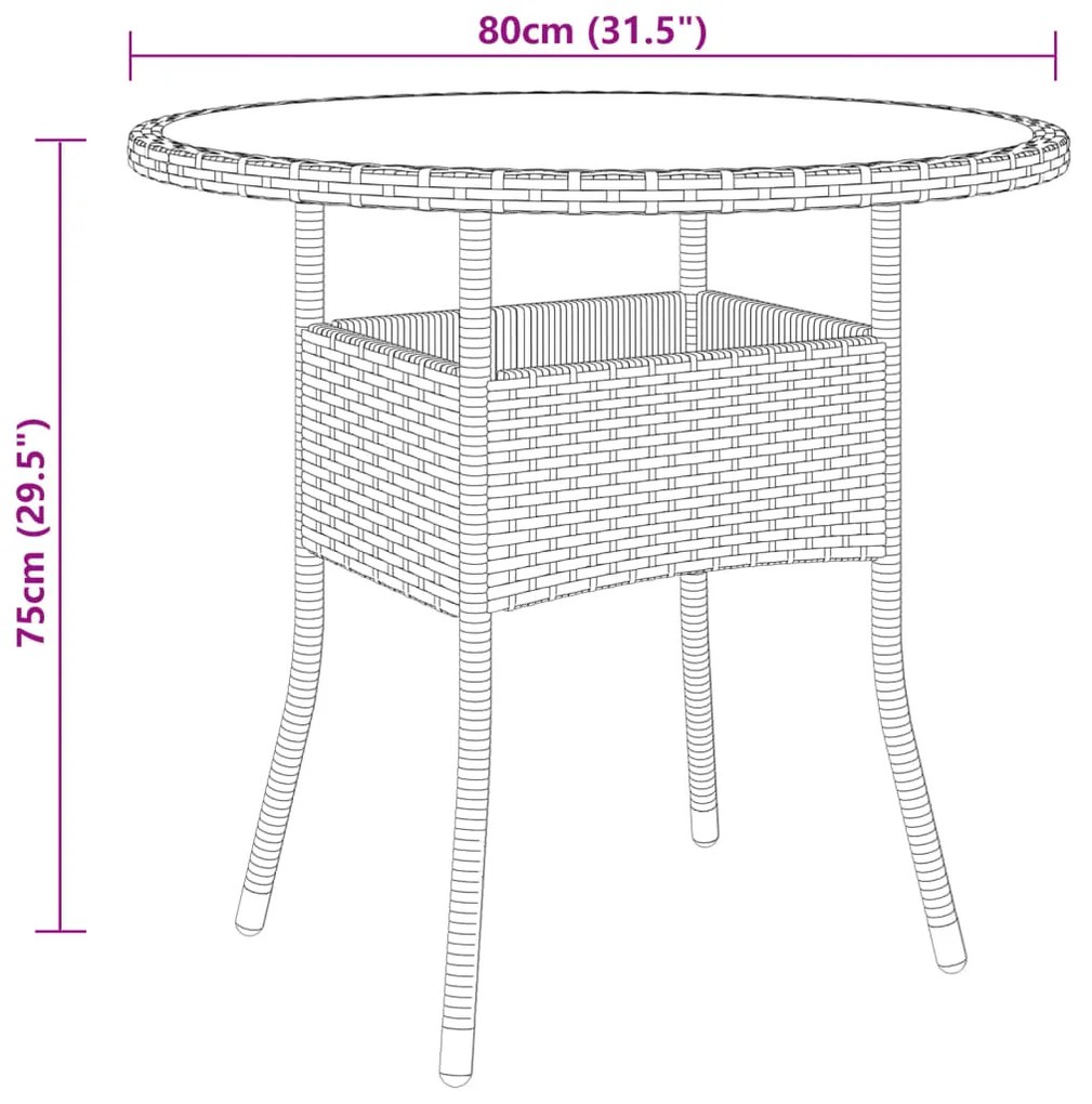 Tavolo da giardino Ø80x75cm vetro temperato e polyrattan beige