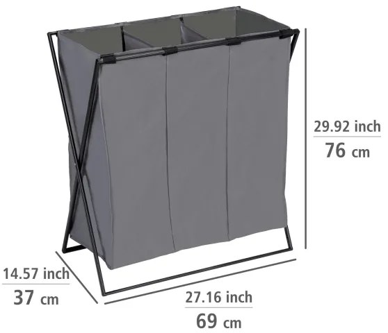 WENKO 71297800 - Cesto porta biancheria TRIO 69x76 cm grigio/nero