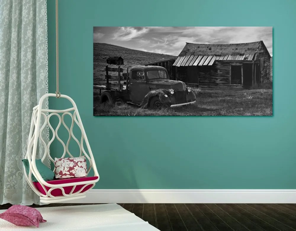 Quadro su tela – Auto in natura pittoresca in bianco e nero