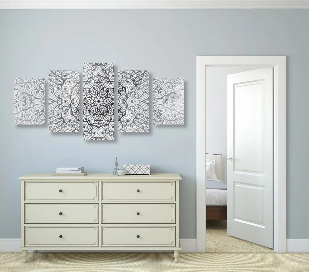 Quadri 5 pezzi – Mandala etnica in bianco e nero