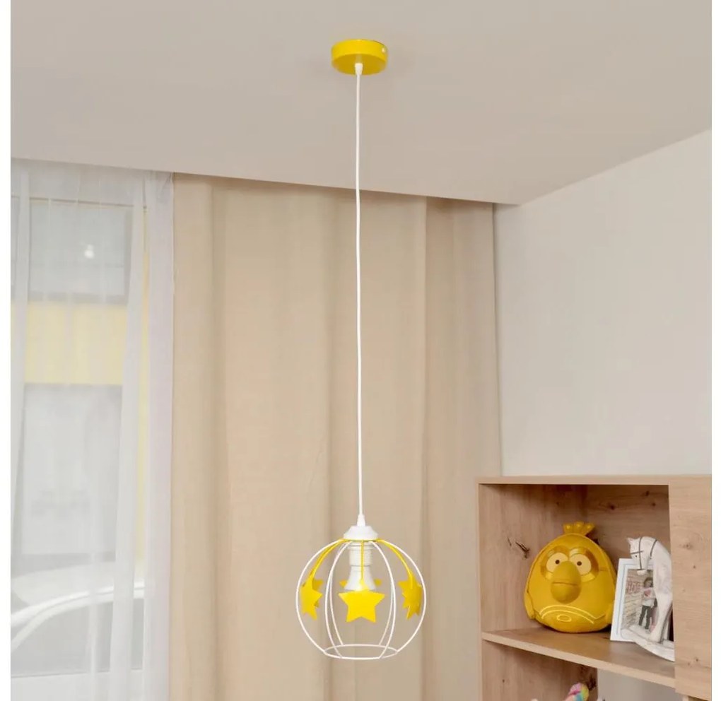 Lampadario a sospensione per bambini STARS 1xE27/15W/230V giallo/bianco