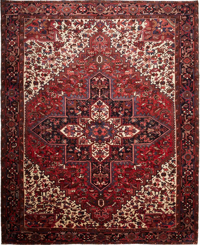 Heriz Tappeto 340 x 280 Rosso (Iran) Annodato A Mano