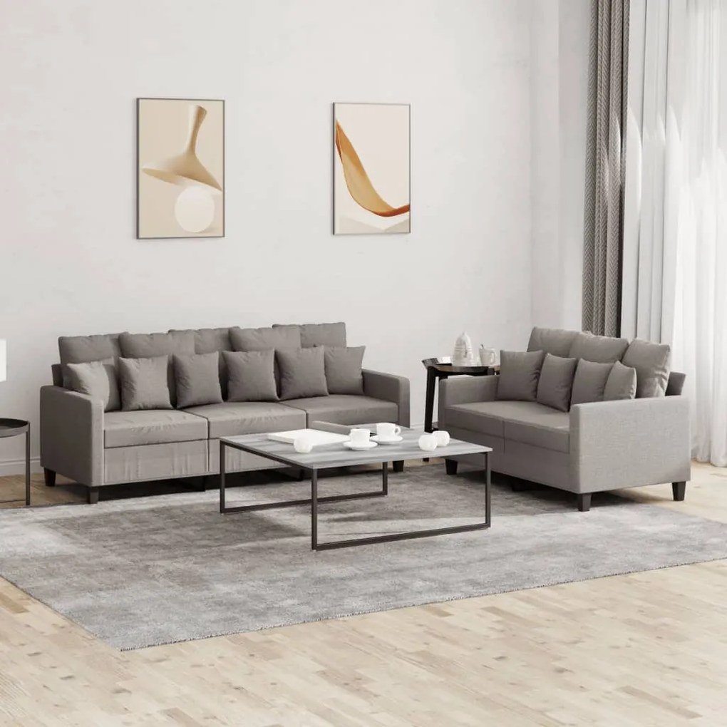 Set Di Divani 2 Pz Con Cuscini Tortora İn Tessuto /