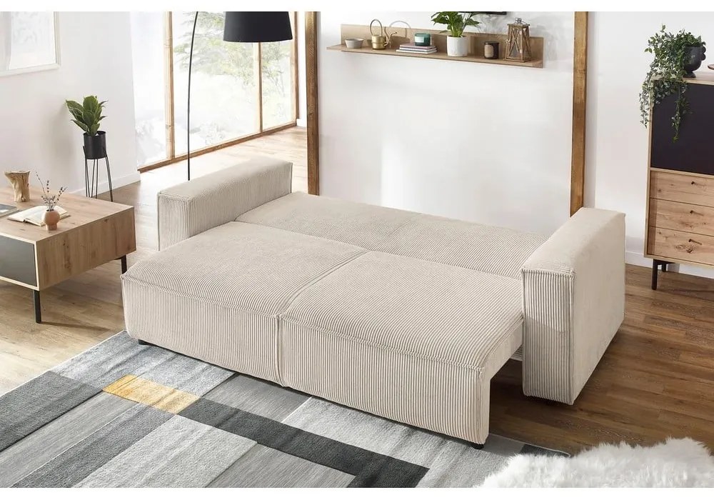 Divano letto in velluto a coste beige 245 cm Nihad - Bobochic Paris