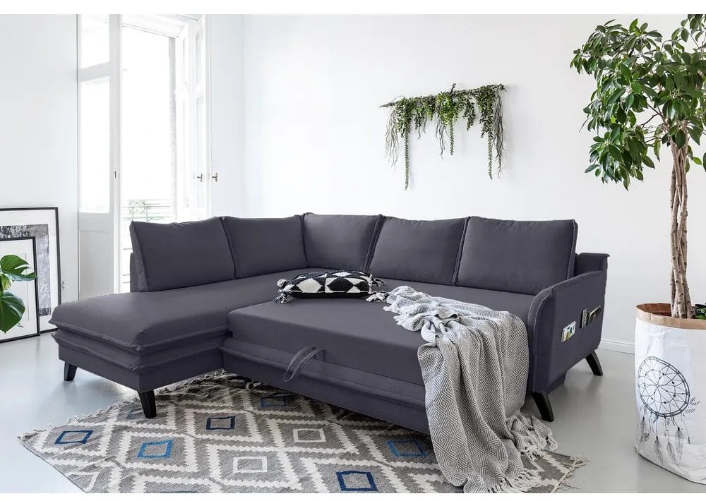 Divano letto angolare antracite L, angolo sinistro Charming Charlie - Miuform