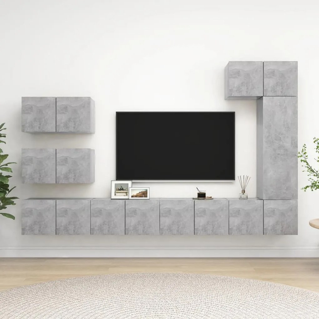 Set Di Mobili Porta Tv 8 Pz Grigio Cemento İn Legno Multistrato /