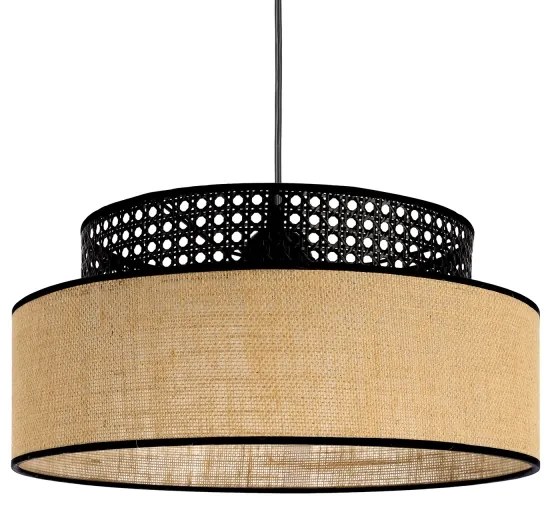 Lampadario a sospensione con filo BOHO 1xE27/60W/230V diametro 40 cm nero/rattan
