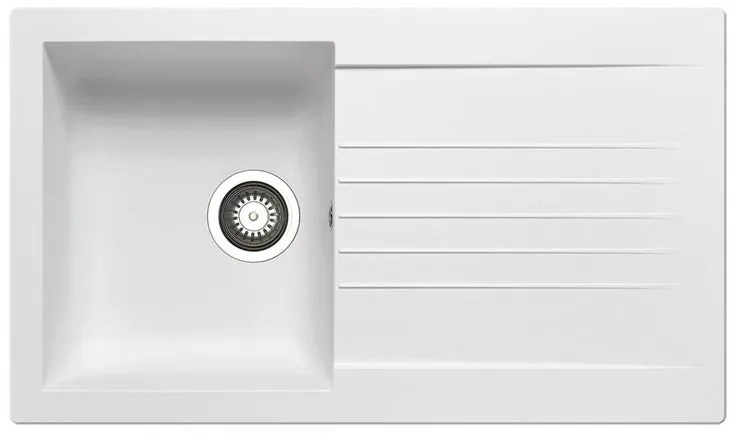 Lavello 1 vasca con gocciolatoio laterale destro o sinistro DELINIA Scirocco resina L 50 x L 86 cm bianco