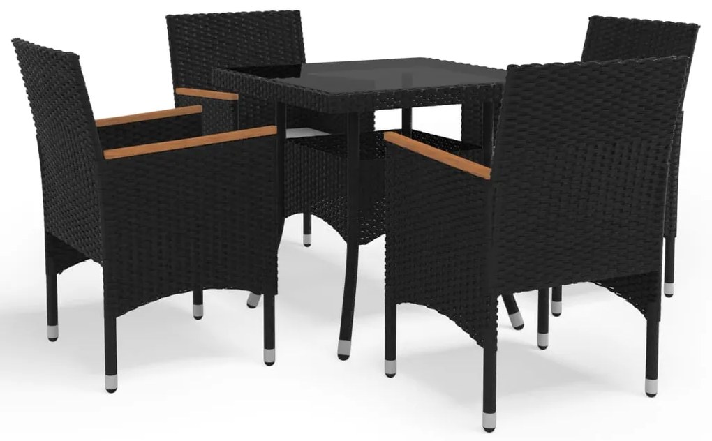 Set mobili da pranzo per giardino 5 pz nero polyrattan e acacia