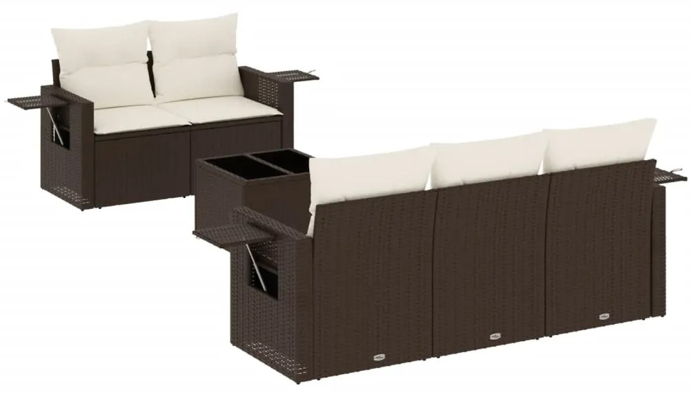 Set divano da giardino 6 pz con cuscini marrone in polyrattan