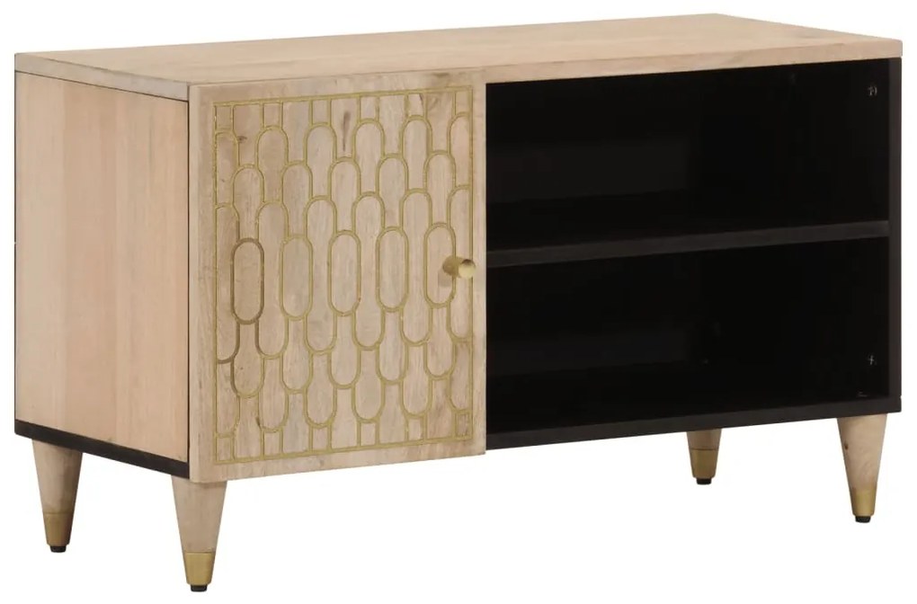 Mobile Porta Tv 80x31x46 Cm İn Legno Massello Di Mango /