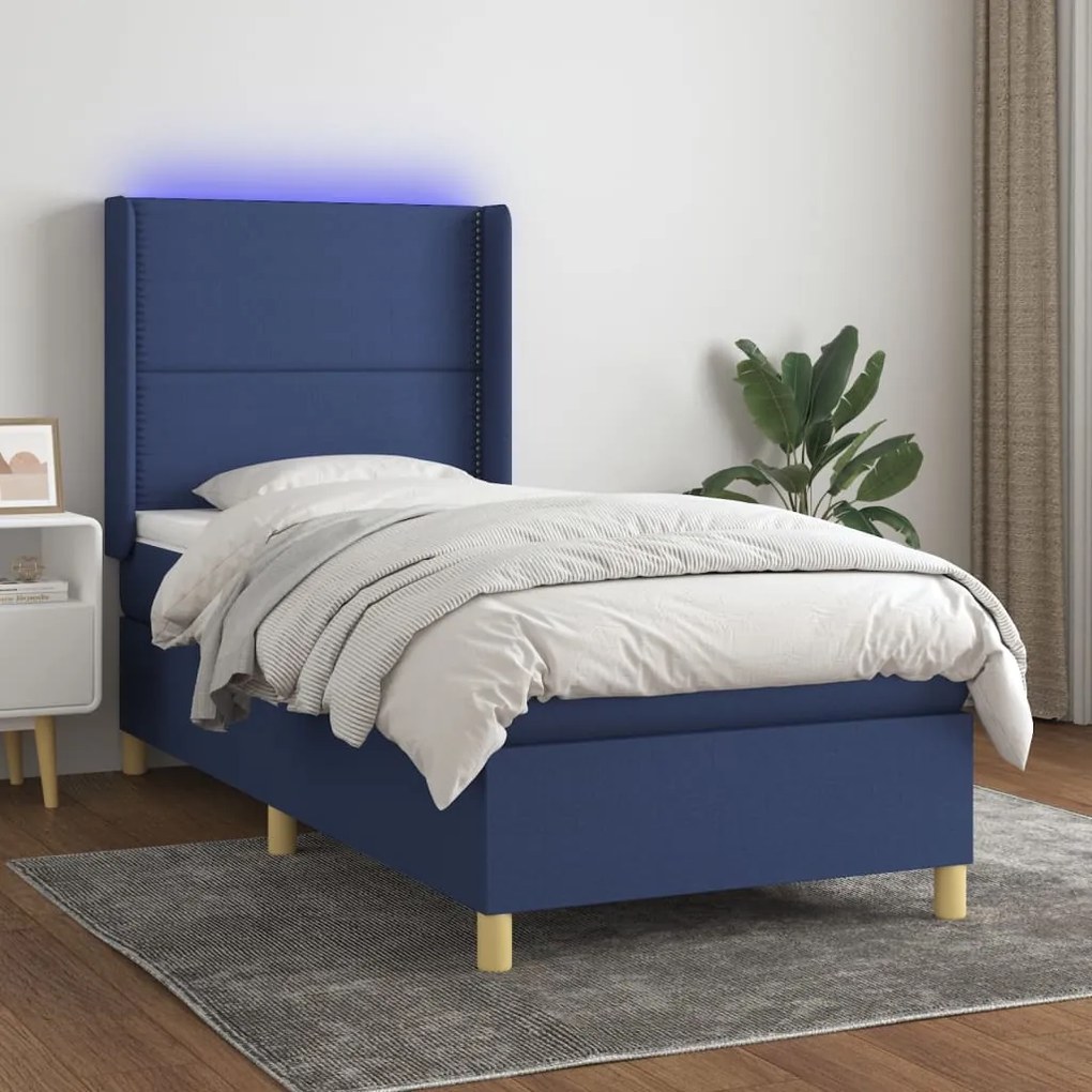 Letto A Molle Con Materasso E Led Blu 100x200cm İn Tessuto /