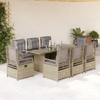 Set da Pranzo da Giardino 9 pz con Cuscini Beige in Polyrattancod mxl 117145