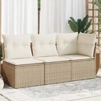 Divano da Giardino con Cuscini a 3 Posti Beige in Polyrattan 366076