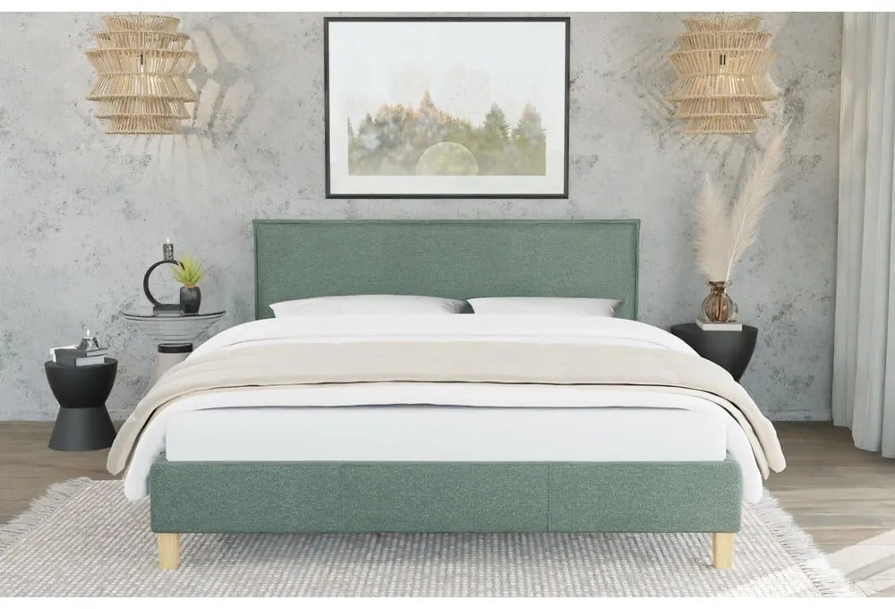 Letto matrimoniale imbottito verde con griglia 200x200 cm Tina - Ropez