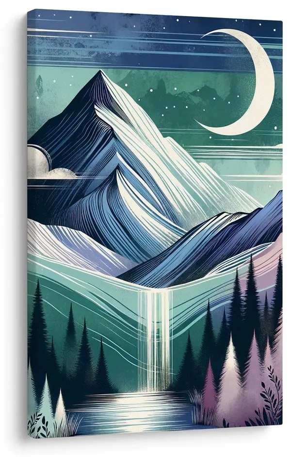 Quadro su tela – Bosco e montagne di notte