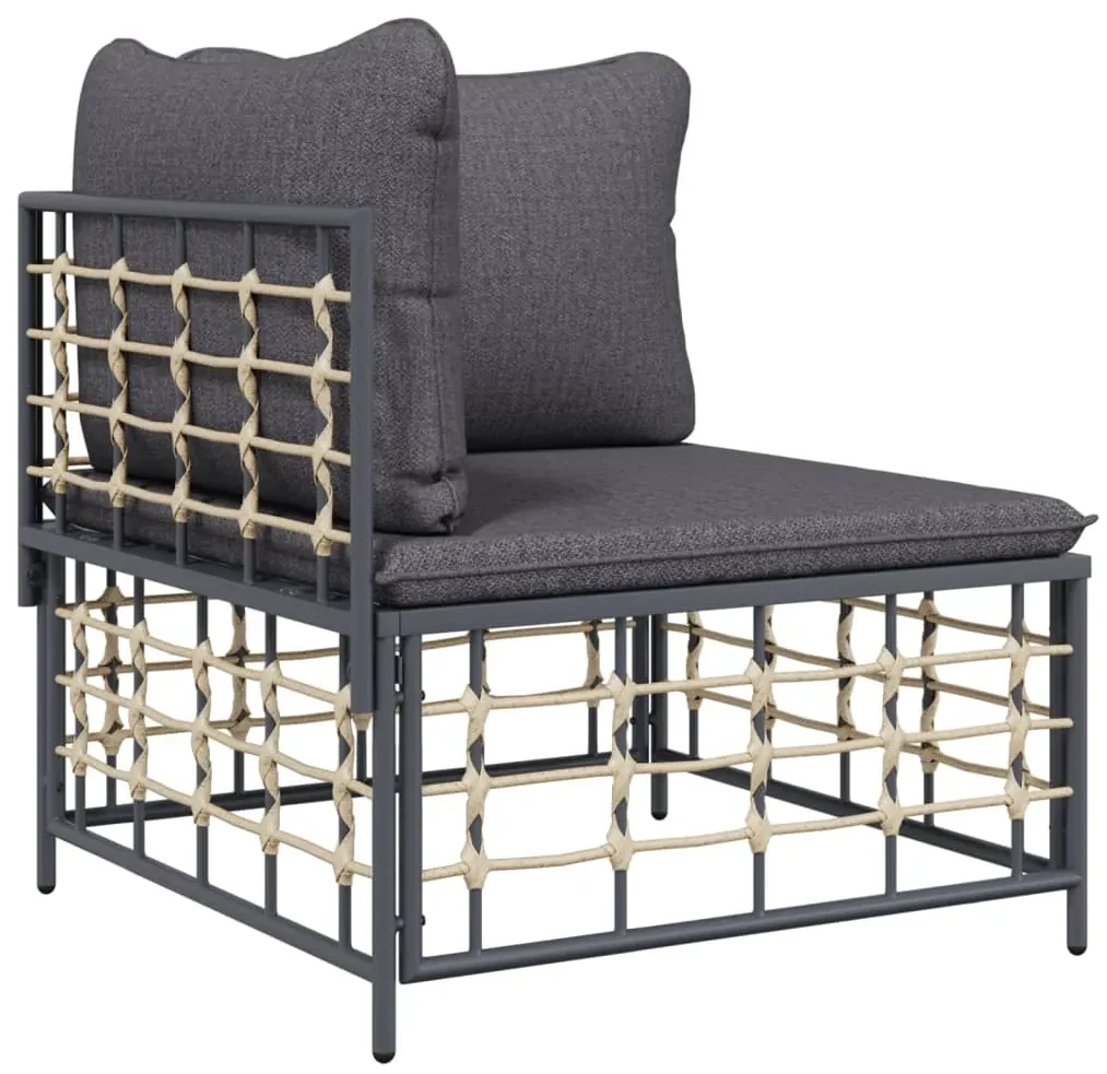 Set divani da giardino 4 pz con cuscini antracite in polyrattan