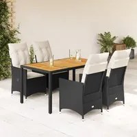 Set da Pranzo da Giardino 5 pz Nero con Cuscini in Polyrattan 3276682