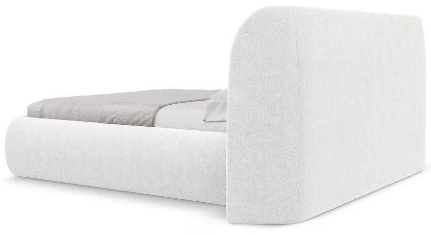Letto matrimoniale imbottito bianco con contenitore con griglia 140x200 cm Hauke - Makamii