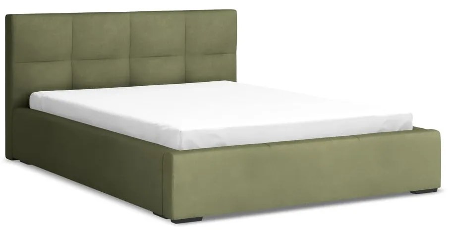 Letto matrimoniale imbottito verde in velluto con contenitore con rete inclusa 140x200 cm Hiko – Makamii