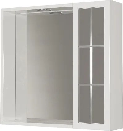 Specchiera bagno 60 cm 1 anta inglesina e luce LED laccato Bianco Lucido