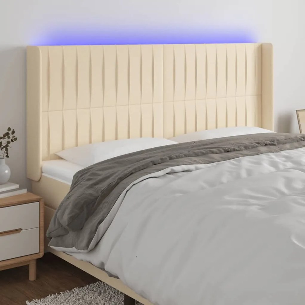 Testiera A Led Crema 163x16x118/128 Cm İn Tessuto /