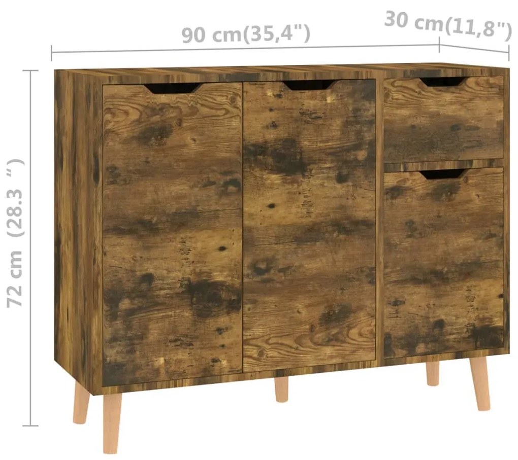 Credenza Rovere Fumo 90x30x72 cm in Legno Multistrato