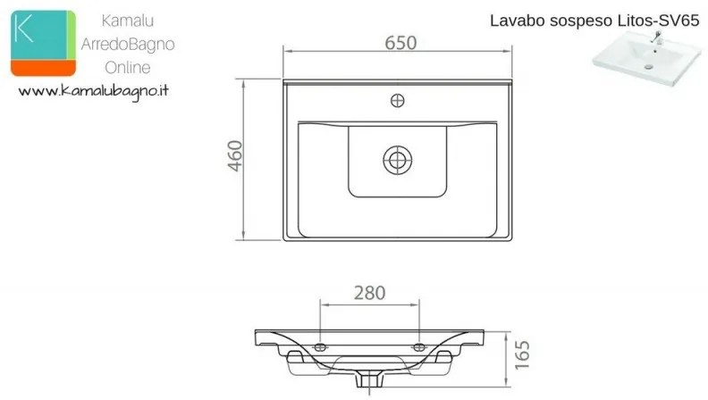 Kamalu - lavabo sospeso 65 cm in ceramica litos-sv65