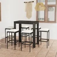 Set Bar da Giardino 7 pz con Cuscini in Polyrattan Nero 3064784