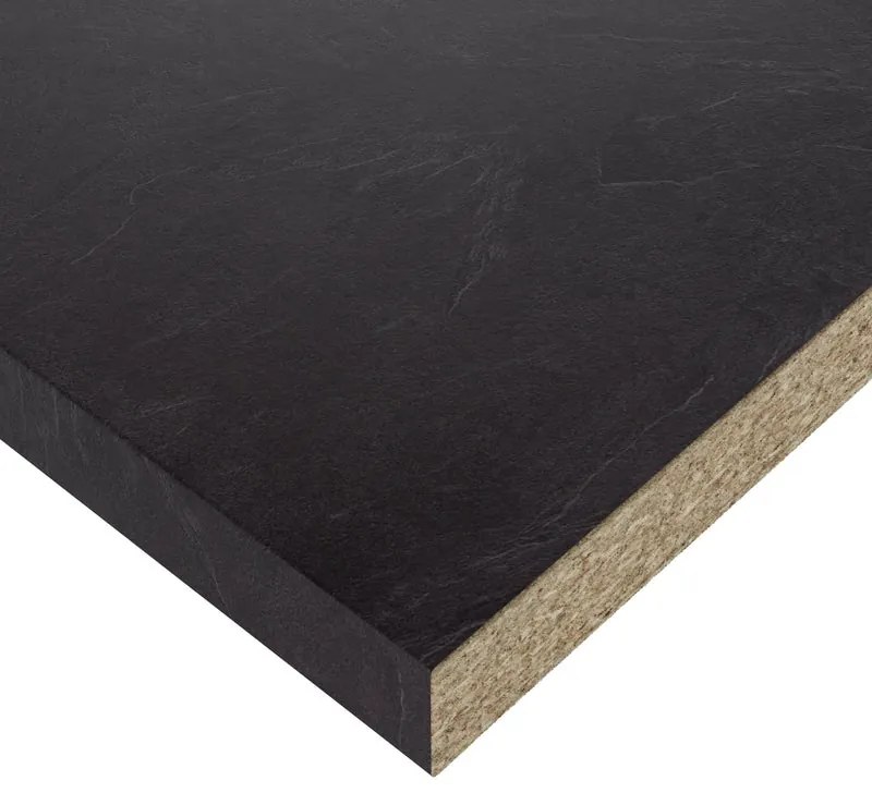 Piano cucina in truciolare rivestito in laminato hpl marmo nero Luserna L 304 x P 63 cm, spessore 3.8 cm