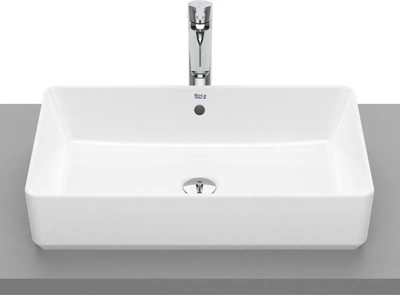 Lavabo da appoggio Domus ROCA rettangolare in ceramica L 60 x H 13 x P 37 cm bianco lucido piletta non inclusa