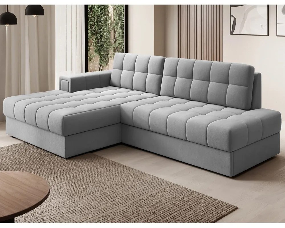 Divano angolare grigio allungabile (con penisola a sinistra/con chaise lounge) con rivestimento in velluto Blezalt – ELTAP