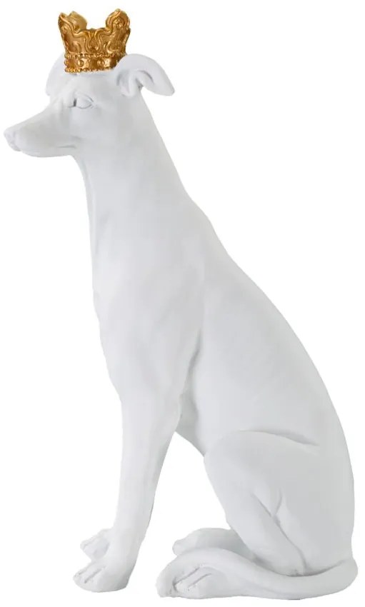 Statua Elegante di Cane con Corona Bianca 20x12,5x33 cm