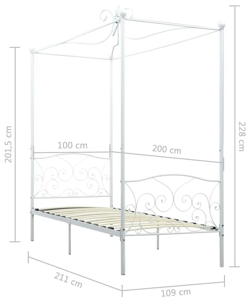 Letto a baldacchino bianco in metallo 100x200 cm