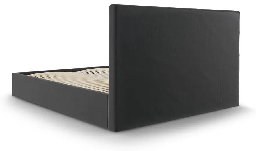 Letto matrimoniale imbottito grigio scuro con contenitore con griglia 180x200 cm Nerin - Mazzini Beds