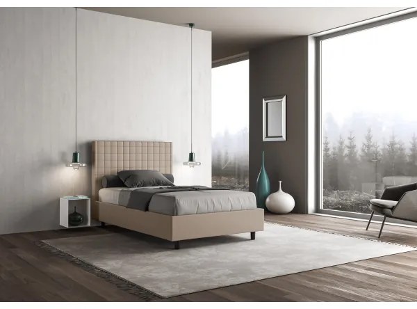 Letto senza rete imbottito 140x210 similpelle tortora Sunny