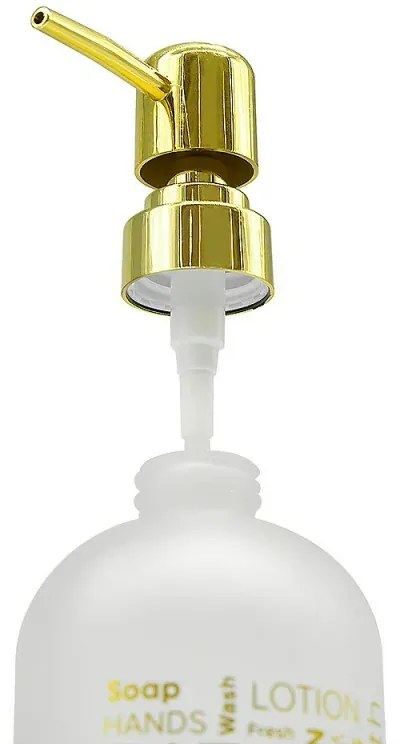 Set dosatore sapone liquido moderno in vetro colorato con stampe a contrasto