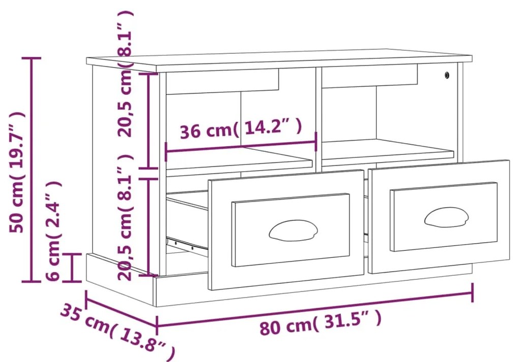 Mobile Porta TV Bianco 80x35x50 cm in Legno Multistrato