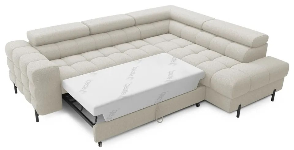 Divano angolare color crema allungabile/con contenitore (con penisola a destra/a L) e rivestimento in bouclé Ferucce – ELTAP