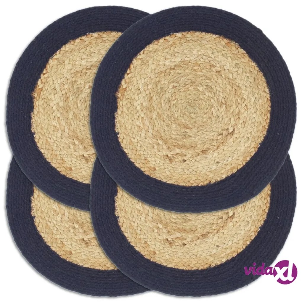 vidaXL Tovagliette 4 pz Naturale e Blu Marino 38 cm in Juta e Cotone